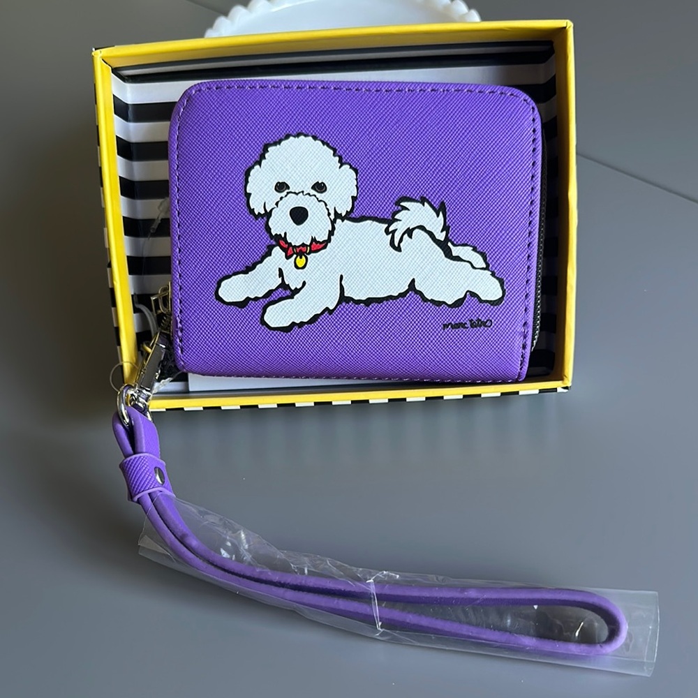 NIB Marc Tetro Purple Poodle zip around Wallet with Strap